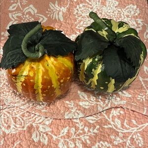 Decorative Artificial Orange and Green Pumpkins (Set of 2)